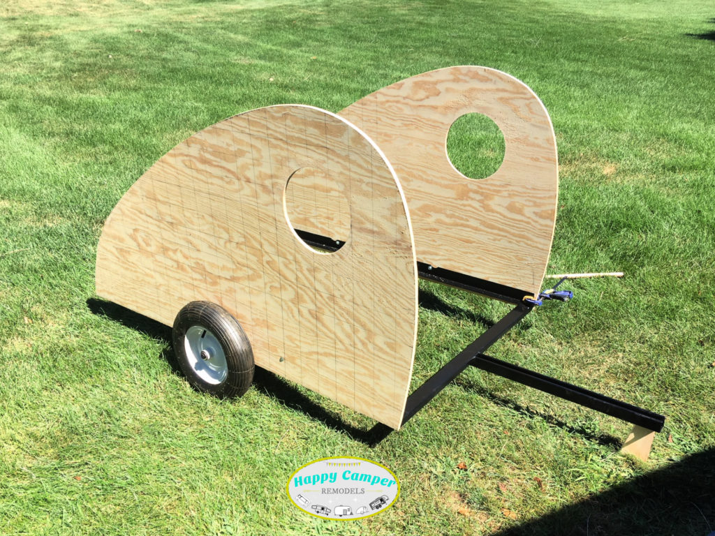 kids camper teardrop frame and plywood sides